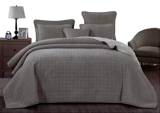Bedspread - DaDa Bedding Corduroy Sherpa Backside Soft Grey Square Pattern Quilted Bedspread Set (JHW858) - DaDa Bedding Collection