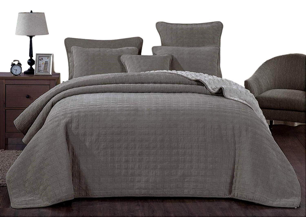 DaDa Bedding Corduroy Sherpa Backside Soft Grey Square Quilted Bedspread Set (JHW858) - DaDa Bedding Collection