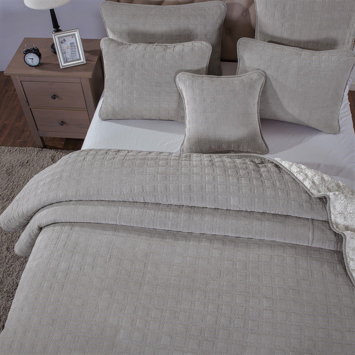DaDa Bedding Corduroy Sherpa Backside Soft Grey Square Quilted Bedspread Set (JHW858) - DaDa Bedding Collection