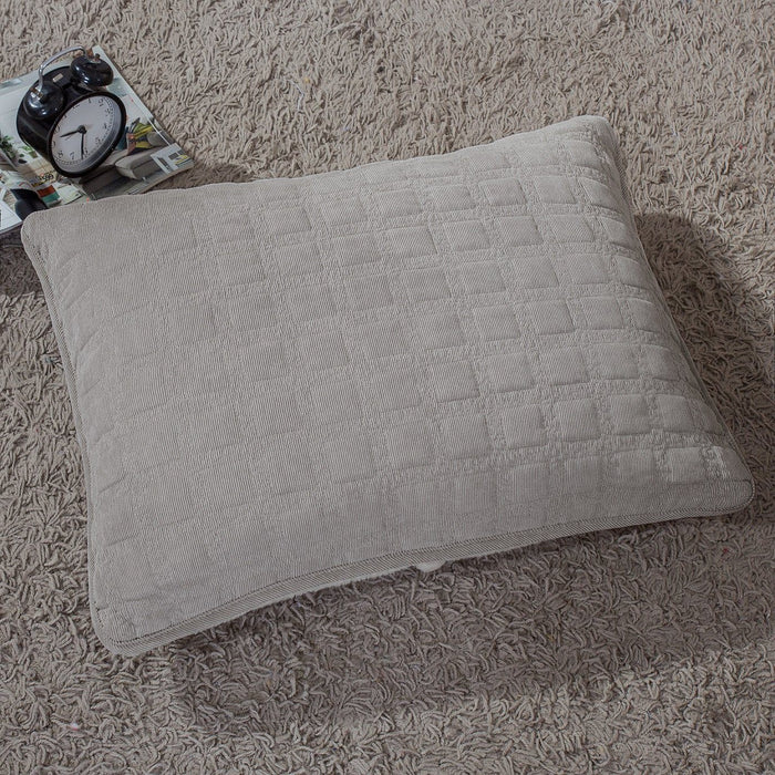 DaDa Bedding Corduroy Sherpa Backside Soft Grey Square Quilted Bedspread Set (JHW858) - DaDa Bedding Collection