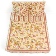 DaDa Bedding Vintage Cottage Rose Garden Floral Ivory Yellow Cotton Scalloped Quilted Bedspread Set (DXJ103478) - DaDa Bedding Collection