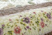 DaDa Bedding Vintage Cottage Rose Garden Floral Ivory Yellow Cotton Scalloped Quilted Bedspread Set (DXJ103478) - DaDa Bedding Collection