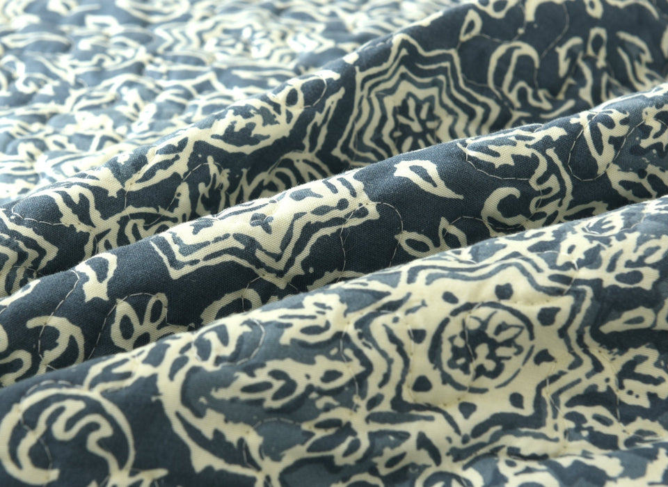 DaDa Bedding Bohemian Navy Blue Floral Medallion Quilted Bedspread Set (14932-3) - DaDa Bedding Collection