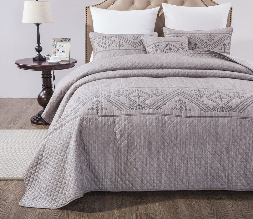 Bedspread - DaDa Bedding Elegant Fair Isle Purple Grey Yarn Dyed Quilted Coverlet Bedspread Set (JHW866) - DaDa Bedding Collection