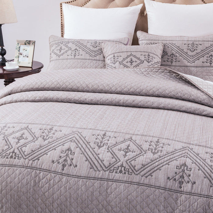 DaDa Bedding Whimsical Lavender Grey Cottage Soft Quilted Coverlet Bedspread Set (JHW866) - DaDa Bedding Collection