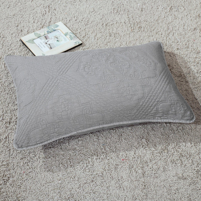 DaDa Bedding Floral Vintage Stone Wash Grey Matelassé Ash Silver Diamond Pattern Quilted Bedspread Set (JHW855) - DaDa Bedding Collection
