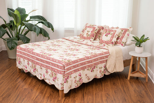 BEDSPREAD - DaDa Bedding French Country Cottage Floral Mauve Cotton Patchwork Quilted Bedspread Set (DXJ103136) - DaDa Bedding Collection