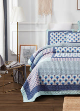 DaDa Bedding Mediterranean Blue Mint Green Patchwork Quilted Bedspread Set (JHW-884)
