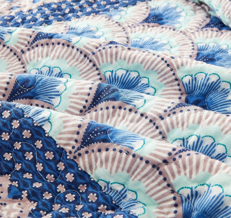 DaDa Bedding Mediterranean Blue Mint Green Patchwork Quilted Bedspread Set (JHW-884) - DaDa Bedding Collection