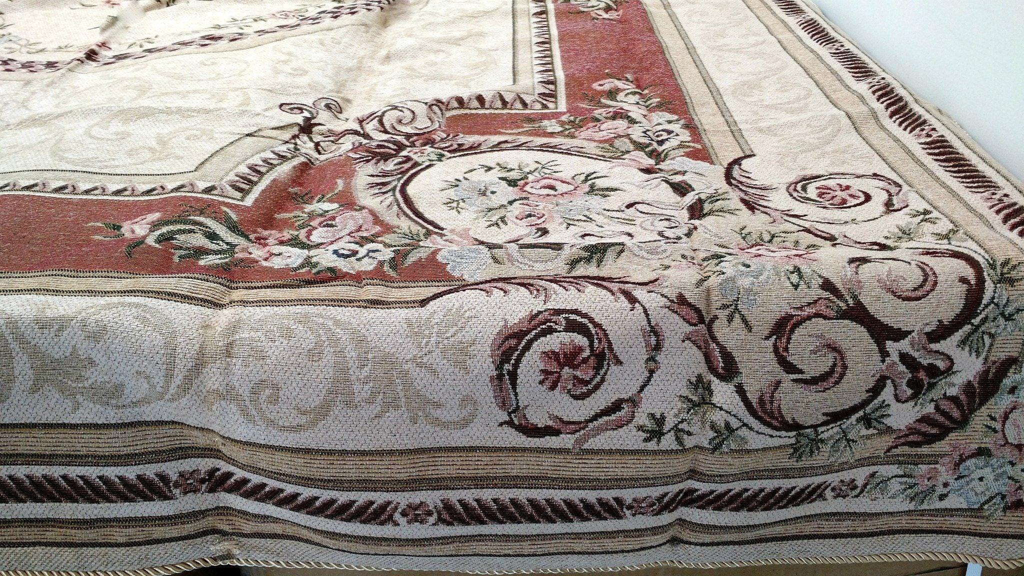 DaDa Bedding Orange & Beige Spices Victorian Floral Medallion Chenille Bedspread - Twin/Full 3-Piece Set - DaDa Bedding Collection