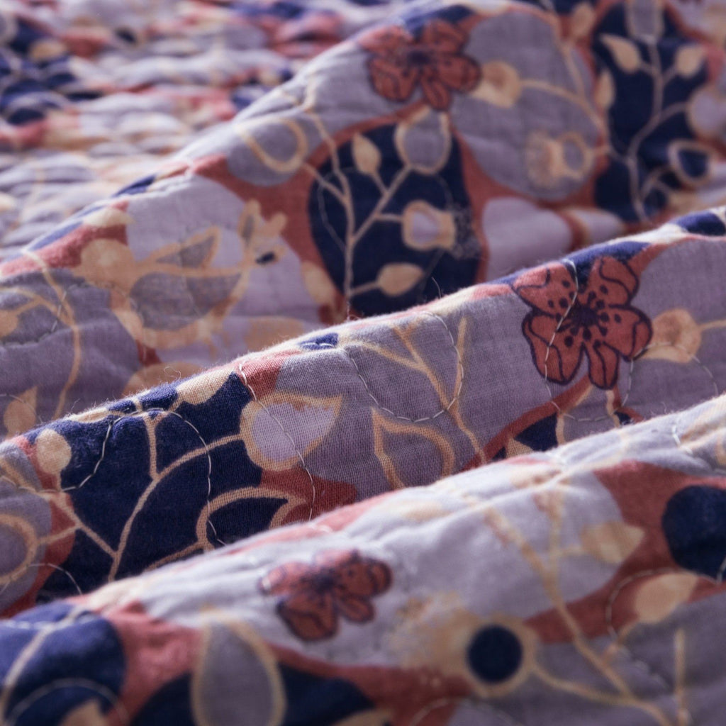 DaDa Bedding Peachy Pink Floral Blossoms Plum Purple Patchwork Quilted Bedspread Set - Designed in USA (JHW877) - DaDa Bedding Collection
