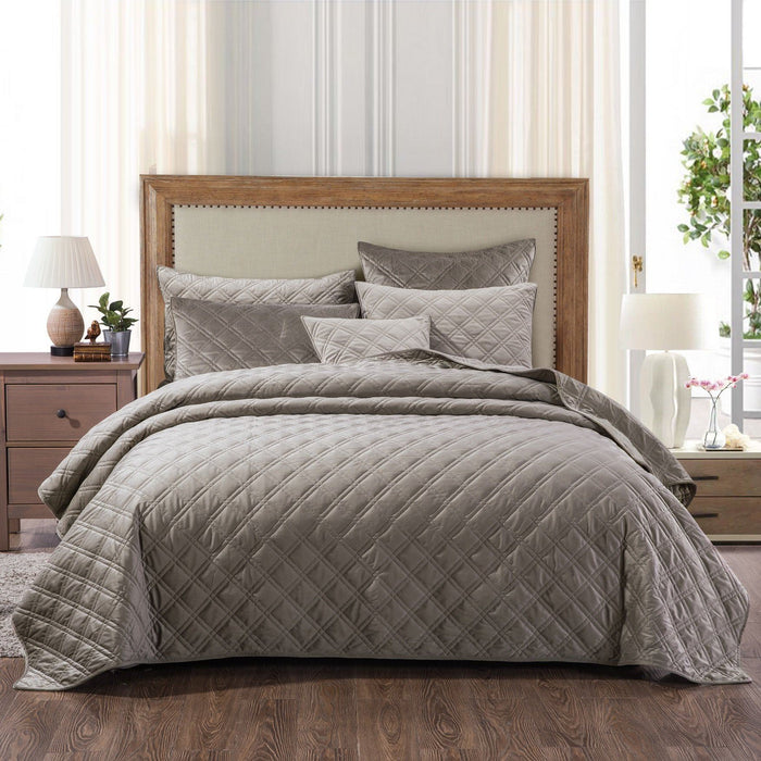 DaDa Bedding Velvety Soft Taupe Grey Velour Coverlet Bedspread Quilt Set (JHW831) - DaDa Bedding Collection
