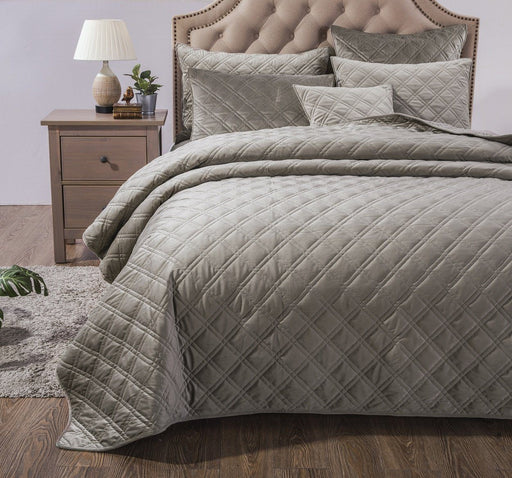 DaDa Bedding Velvety Soft Taupe Grey Velour Coverlet Bedspread Quilt Set (JHW831) - DaDa Bedding Collection