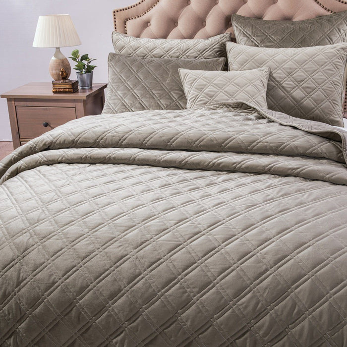 DaDa Bedding Velvety Soft Taupe Grey Velour Coverlet Bedspread Quilt Set (JHW831) - DaDa Bedding Collection