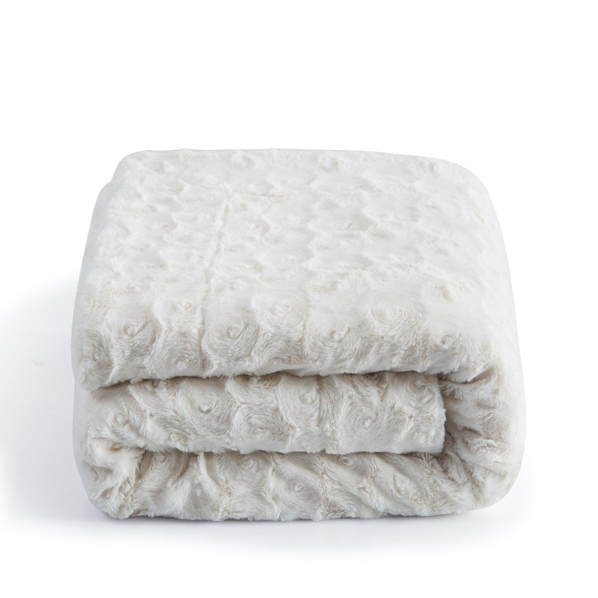 DaDa Bedding Luxury White Roses Fluffy Soft Sherpa Backside Faux Fur Throw Blanket (K11) - DaDa Bedding Collection