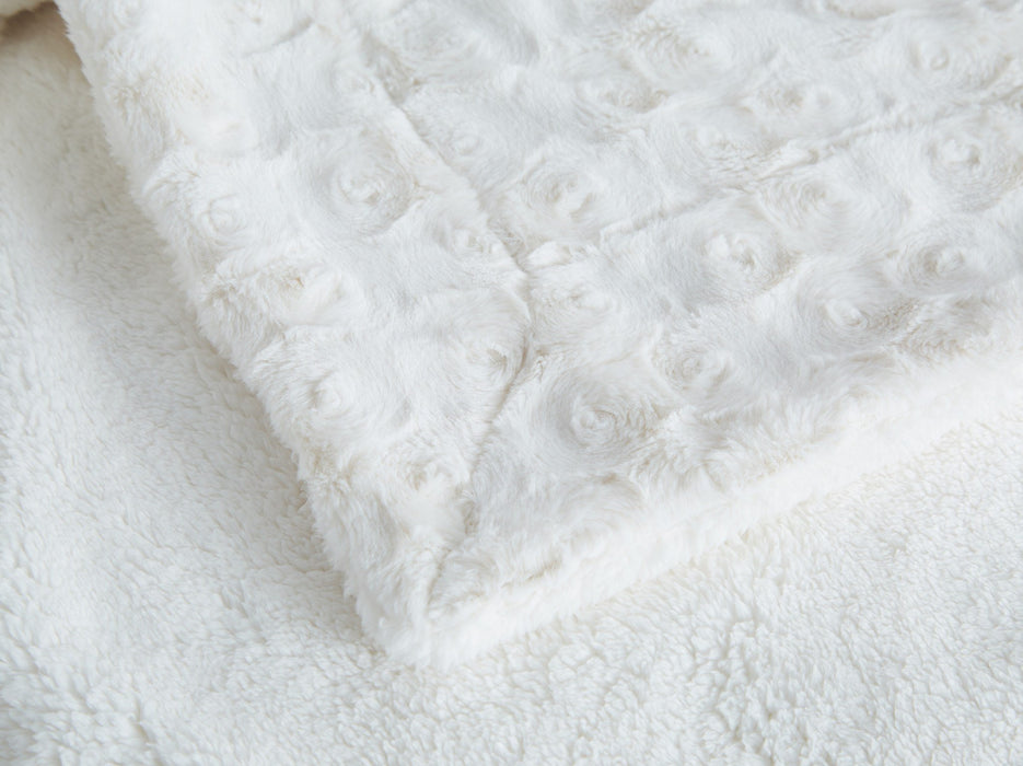 BLANKET - DaDa Bedding Luxury White Roses Warm Luxe Faux Fur Sherpa Fleece Throw Blanket (K11) - DaDa Bedding Collection