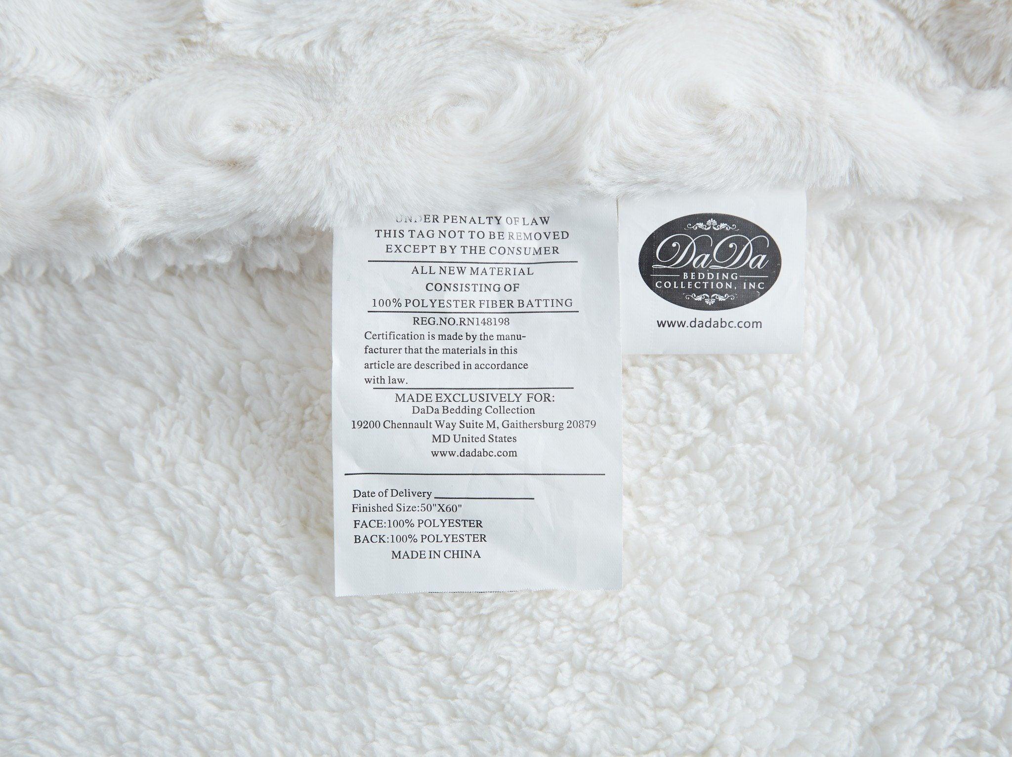 DaDa Bedding Luxury White Roses Fluffy Soft Sherpa Backside Faux Fur Throw Blanket (K11) - DaDa Bedding Collection