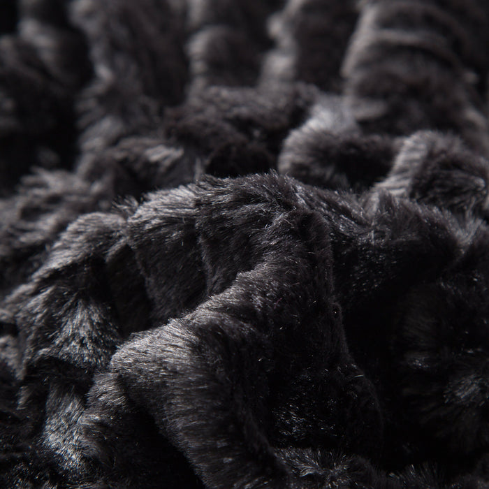 DaDa Bedding Luxury Midnight Black Sherpa Backside Faux Fur Throw Blanket (3) - DaDa Bedding Collection