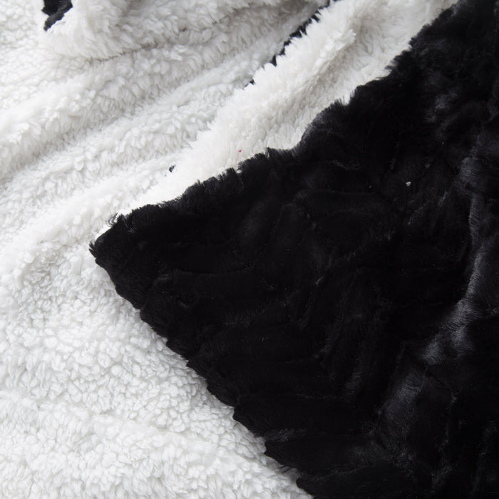 DaDa Bedding Luxury Midnight Black Sherpa Backside Faux Fur Throw Blanket (3) - DaDa Bedding Collection