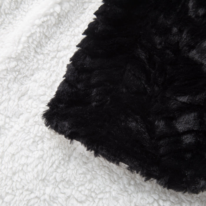 DaDa Bedding Luxury Midnight Black Sherpa Backside Faux Fur Throw Blanket (3) - DaDa Bedding Collection