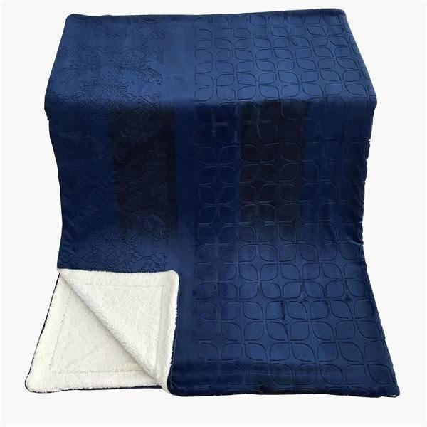 Tache Solid Embossed Cozy Night Blue Sherpa Throw Blanket - DaDa Bedding Collection