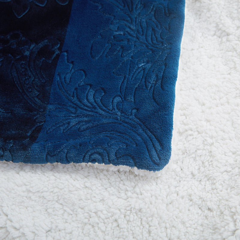 Tache Solid Embossed Cozy Night Blue Sherpa Throw Blanket - DaDa Bedding Collection
