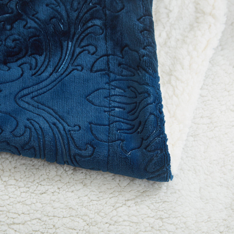 Tache Solid Embossed Cozy Night Blue Sherpa Throw Blanket - DaDa Bedding Collection