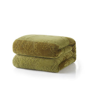 Tache Solid Embossed Green Olive Sherpa Throw Blanket - DaDa Bedding Collection