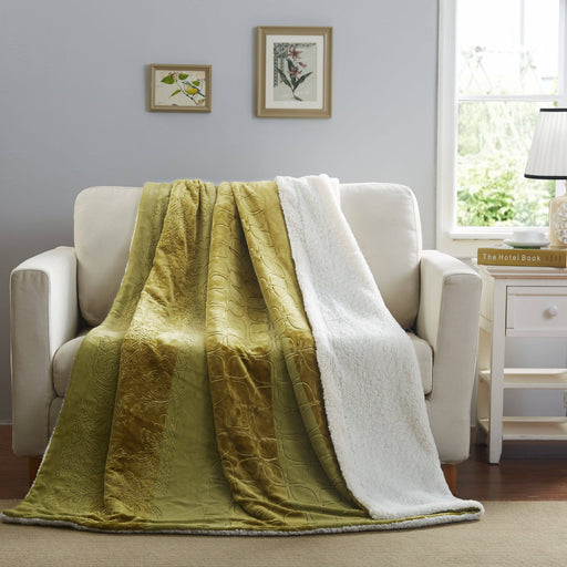 Blanket/ Throw - Tache Solid Embossed Green Olive Sherpa Throw Blanket - DaDa Bedding Collection