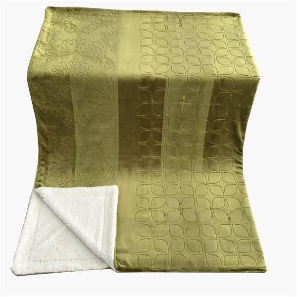 Tache Solid Embossed Green Olive Sherpa Throw Blanket - DaDa Bedding Collection