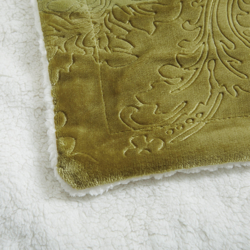 Tache Solid Embossed Green Olive Sherpa Throw Blanket - DaDa Bedding Collection
