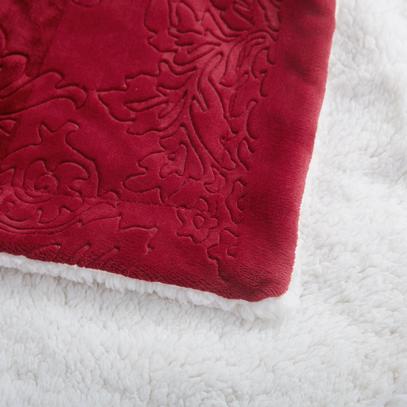 Tache Solid Embossed Merlot Red Sherpa Throw Blanket - DaDa Bedding Collection