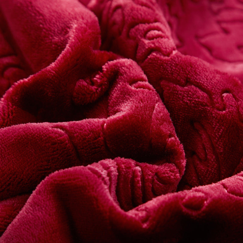 Tache Solid Embossed Merlot Red Sherpa Throw Blanket - DaDa Bedding Collection