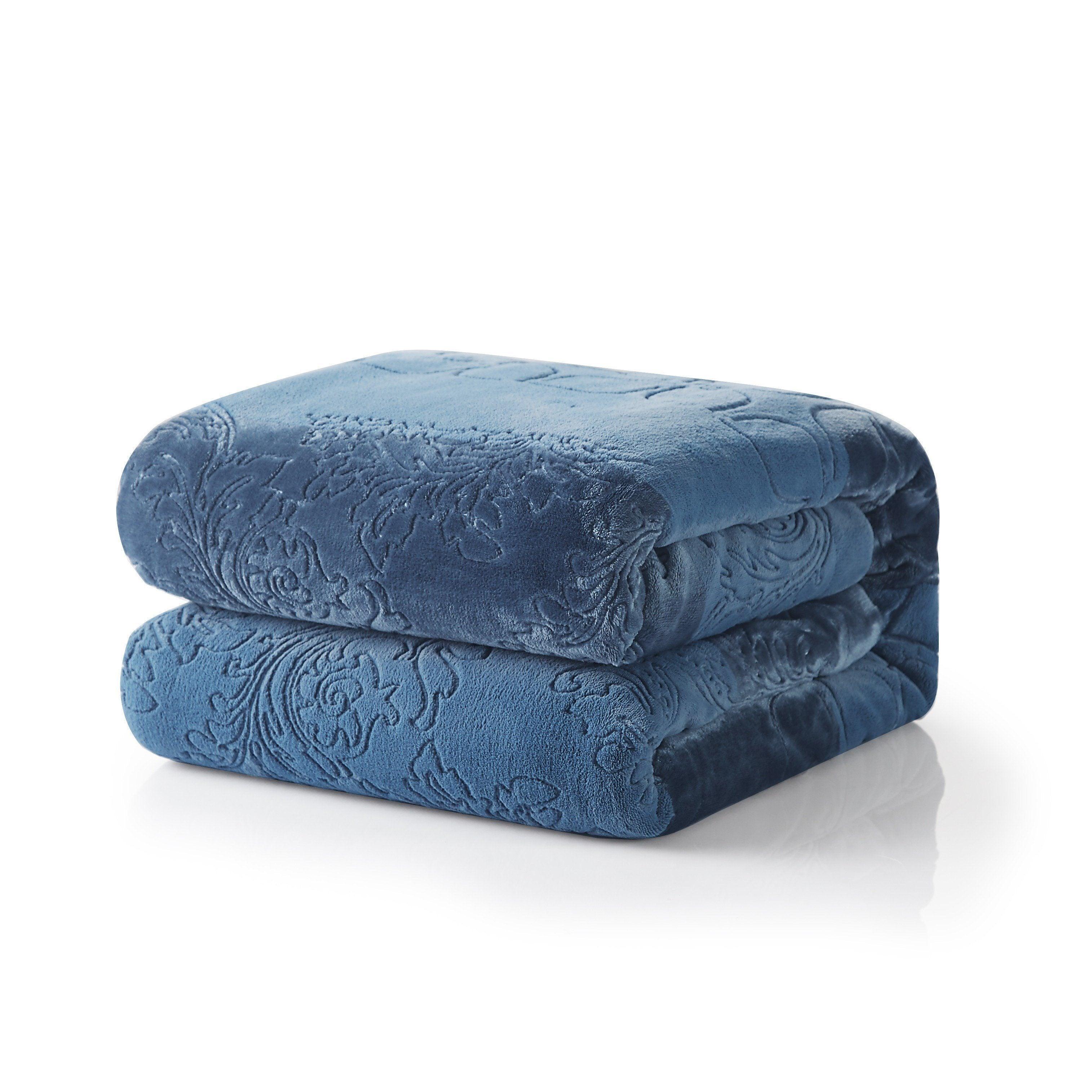 Tache Solid Embossed Rainy Day Grey Sherpa Throw Blanket - DaDa Bedding Collection