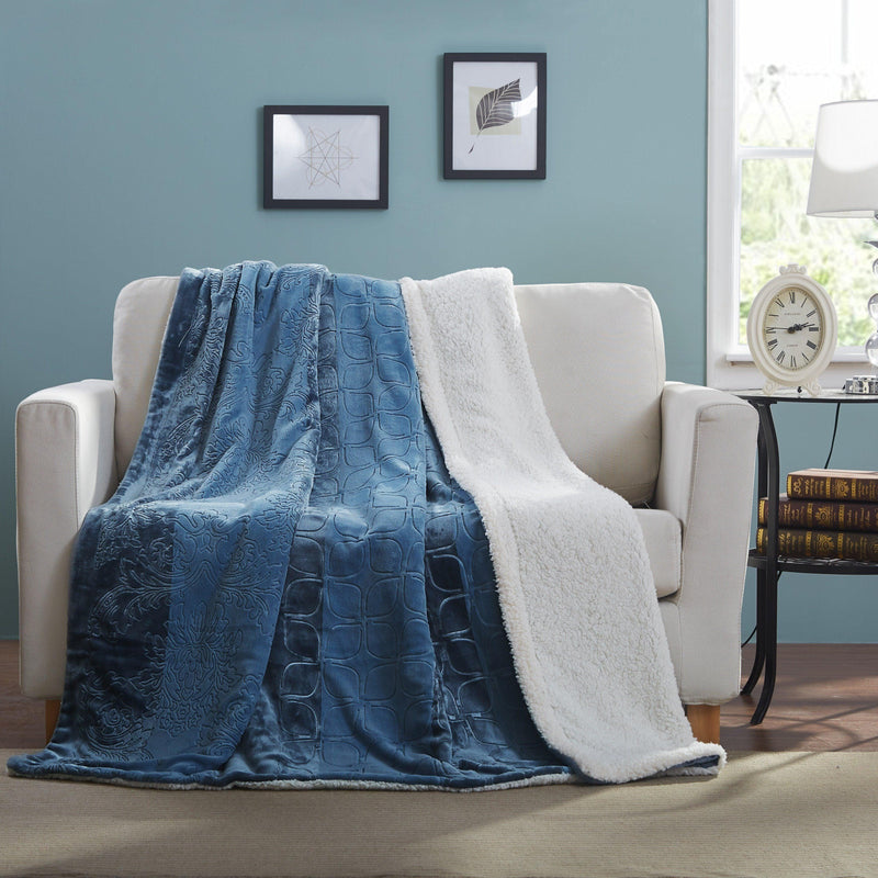 Tache Solid Embossed Rainy Day Grey Sherpa Throw Blanket - DaDa Bedding Collection
