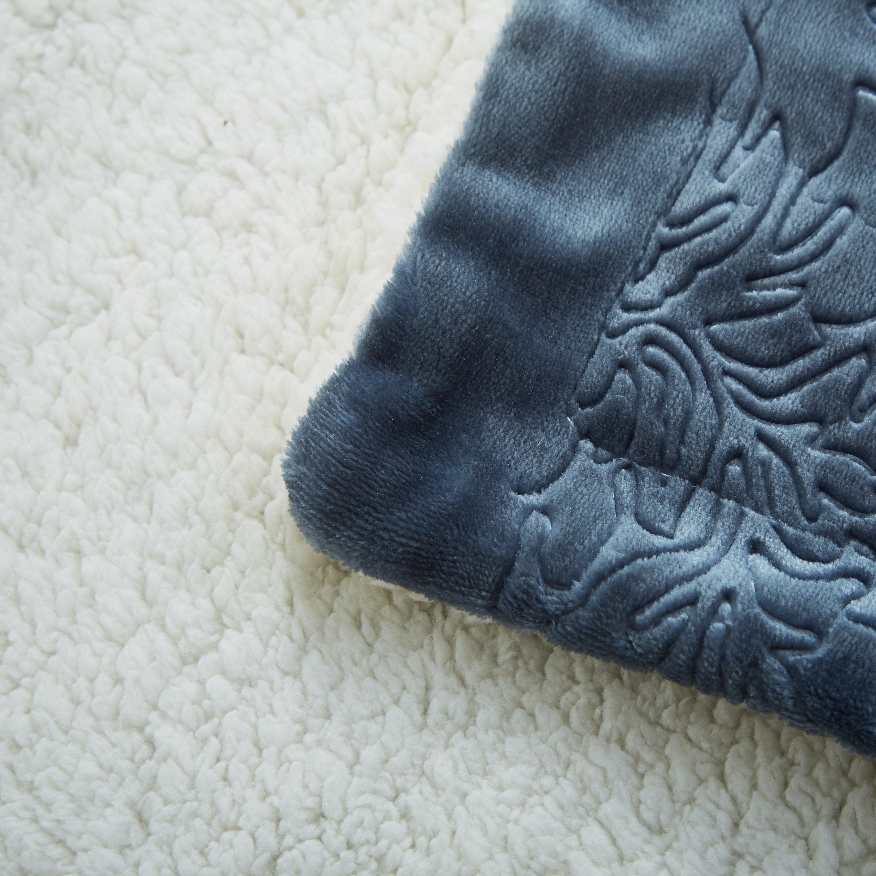 Tache Solid Embossed Rainy Day Grey Sherpa Throw Blanket - DaDa Bedding Collection