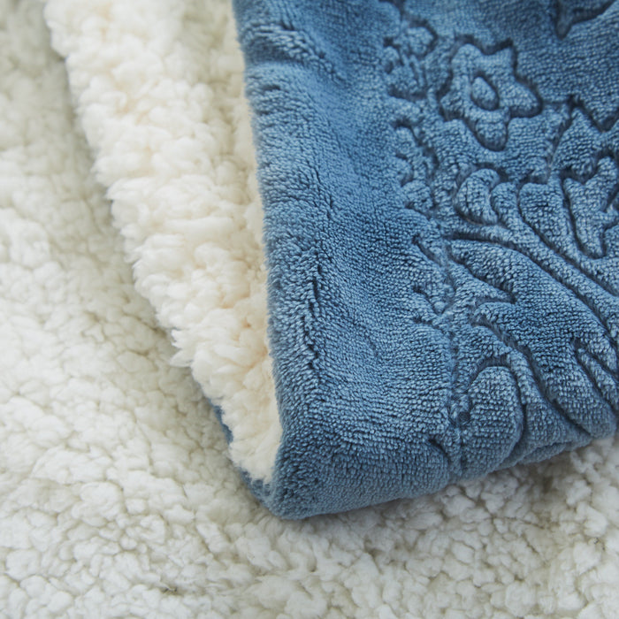 Blanket/ Throw - Tache Solid Embossed Rainy Day Grey Sherpa Throw Blanket - DaDa Bedding Collection