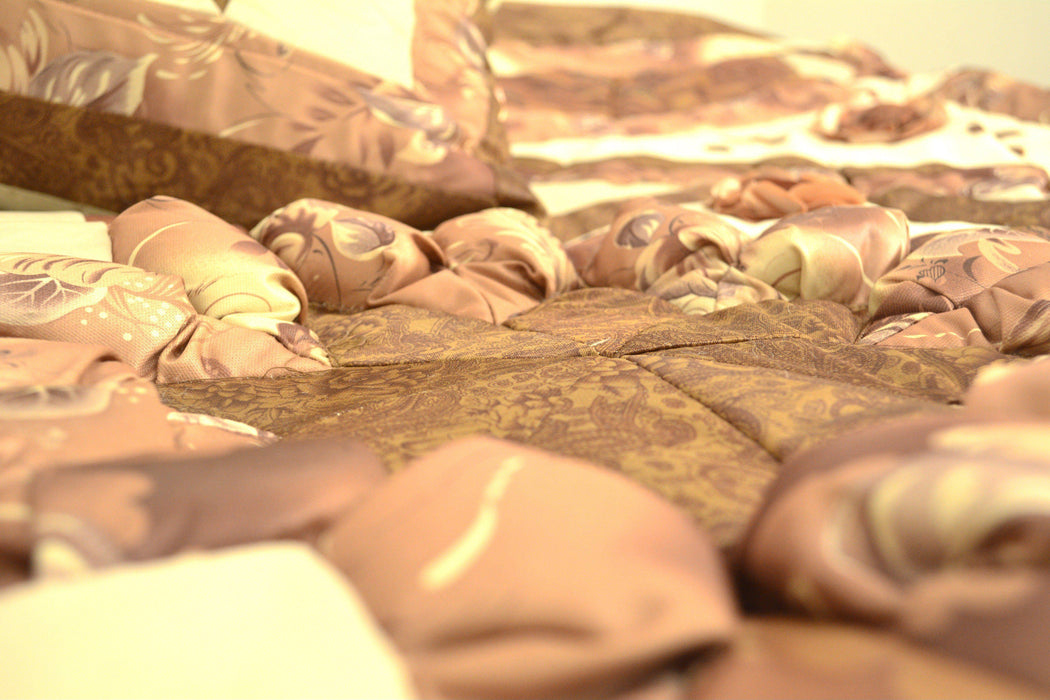 DaDa Bedding Diamond of Night Brown Beige Floral Stars Ruffles Comforter Set (BM915L) - DaDa Bedding Collection