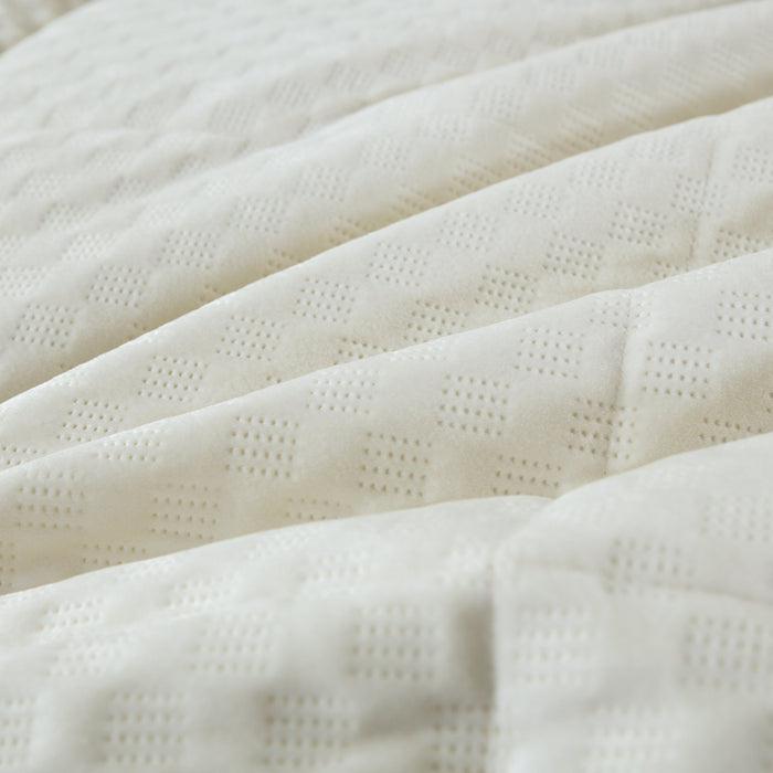 DaDa Bedding Dreamy Soft Velvet Ivory White Plush Velour Tufted Quilted Comforter Set (JHW861) - DaDa Bedding Collection