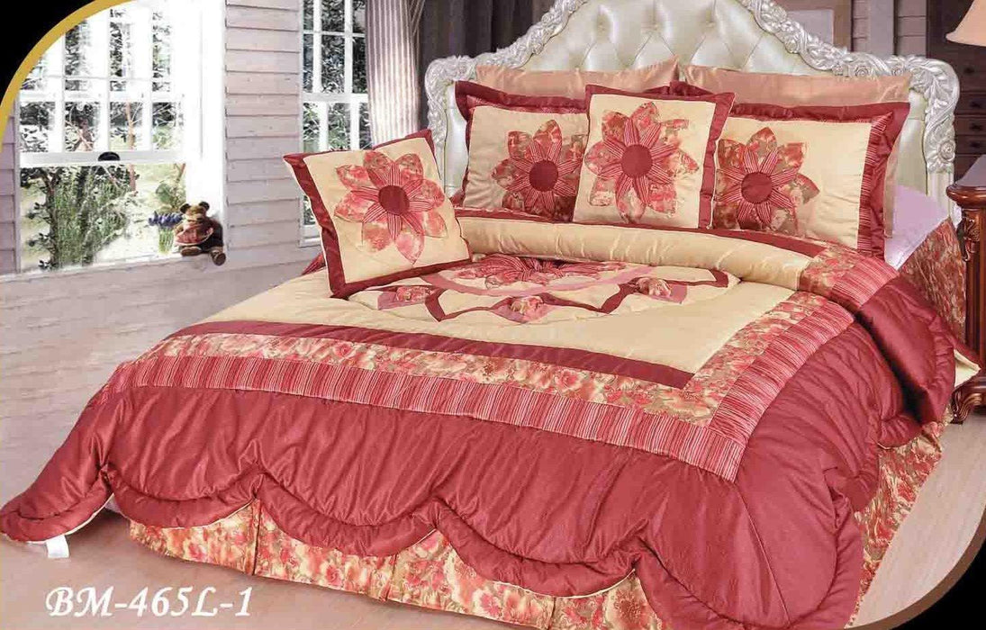 DaDa Bedding Sunset Rubies Red Burgundy Beige Floral Ruffles Comforter Set - Twin Size (BM465L-1) - DaDa Bedding Collection