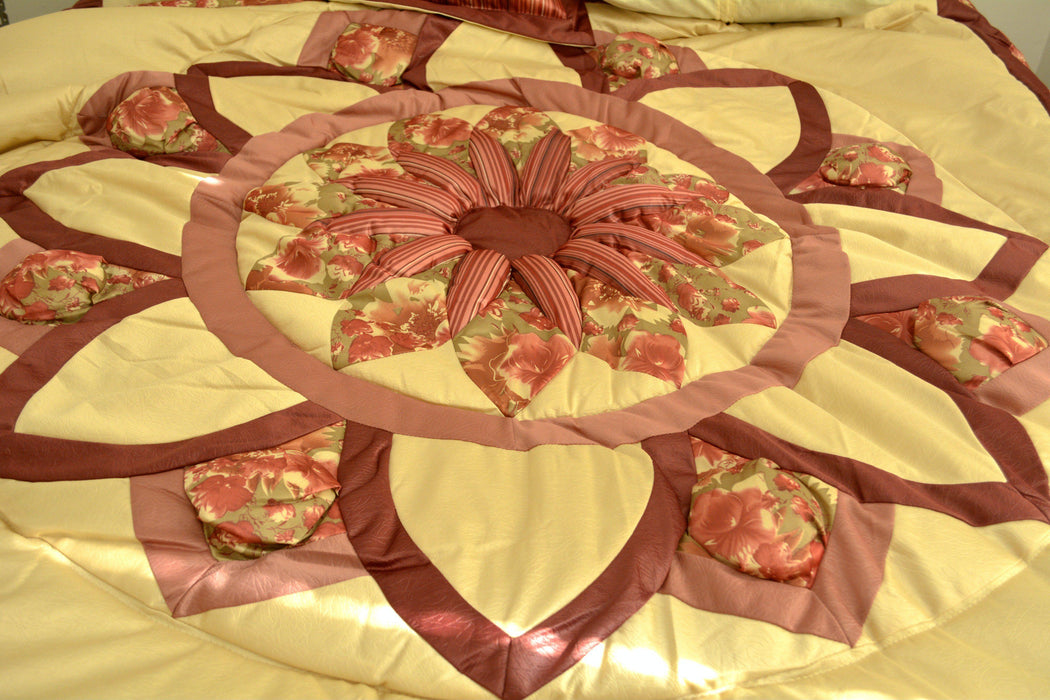 DaDa Bedding Sunset Rubies Red Burgundy Beige Floral Ruffles Comforter Set - Twin Size (BM465L-1) - DaDa Bedding Collection