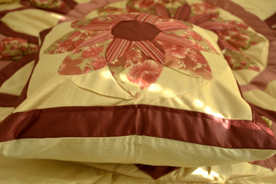 DaDa Bedding Sunset Rubies Red Burgundy Beige Floral Ruffles Comforter Set - Twin Size (BM465L-1) - DaDa Bedding Collection