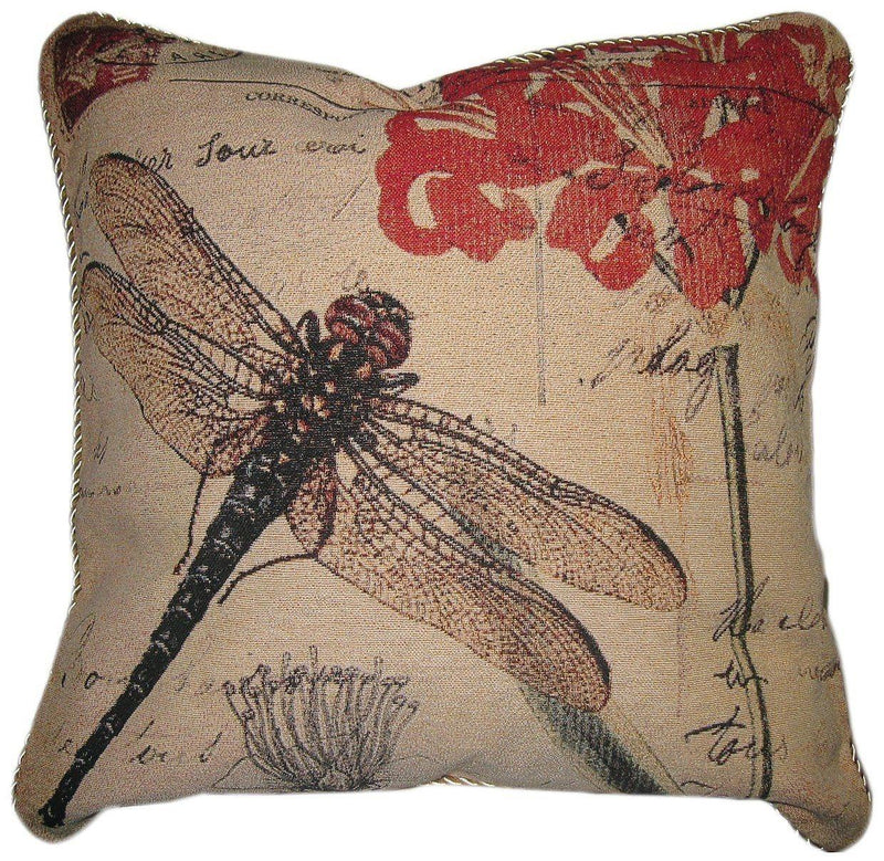 DaDa Bedding Dragonfly Dreams Elegant Insect Bug Throw Pillow Cushion Cover - 1-Piece - 18" - DaDa Bedding Collection