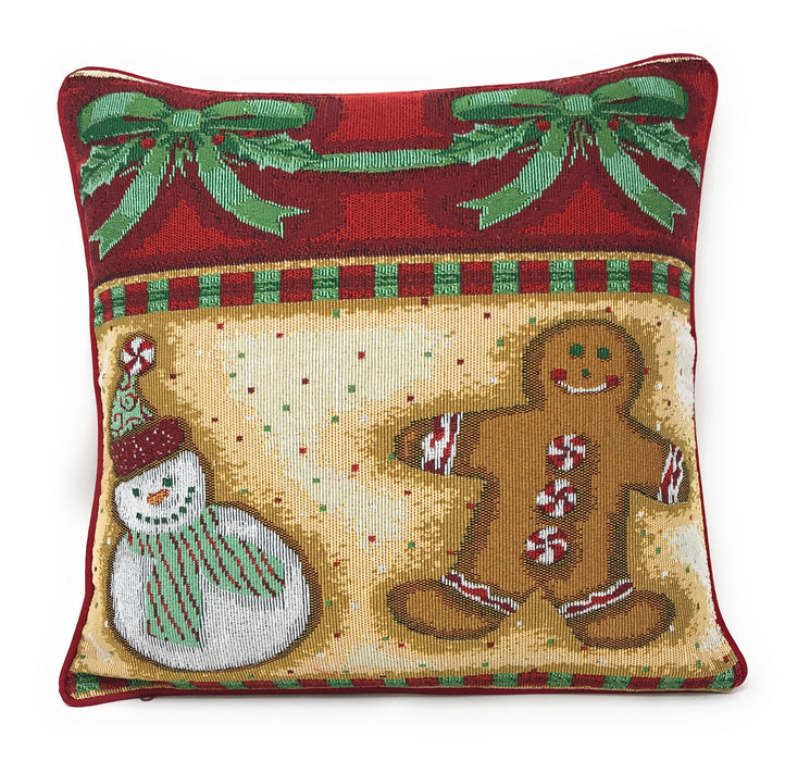 DaDa Bedding Gingerbread Snowman Woven Tapestry Throw Pillow Covers 16" x 16" (12917) - DaDa Bedding Collection