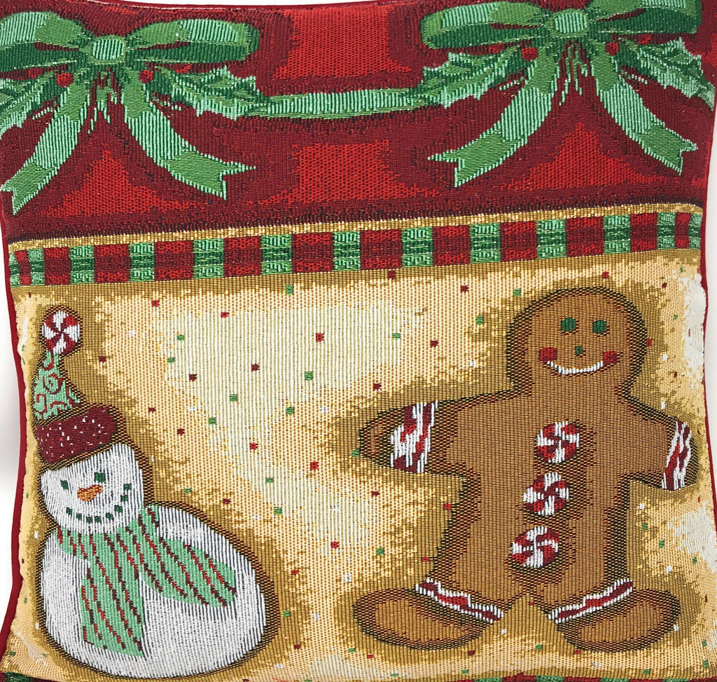 DaDa Bedding Gingerbread Snowman Woven Tapestry Throw Pillow Covers 16" x 16" (12917) - DaDa Bedding Collection