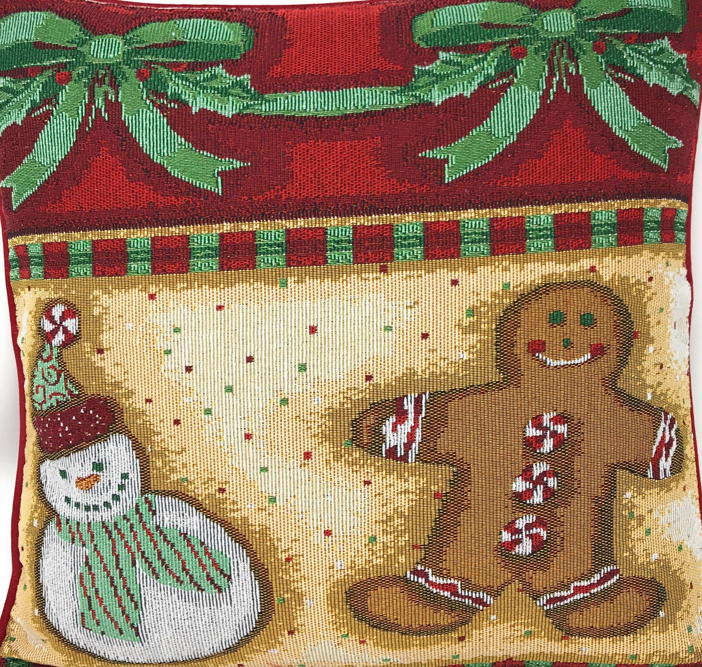 DaDa Bedding Gingerbread Snowman Woven Tapestry Throw Pillow Covers 16" x 16" (12917) - DaDa Bedding Collection