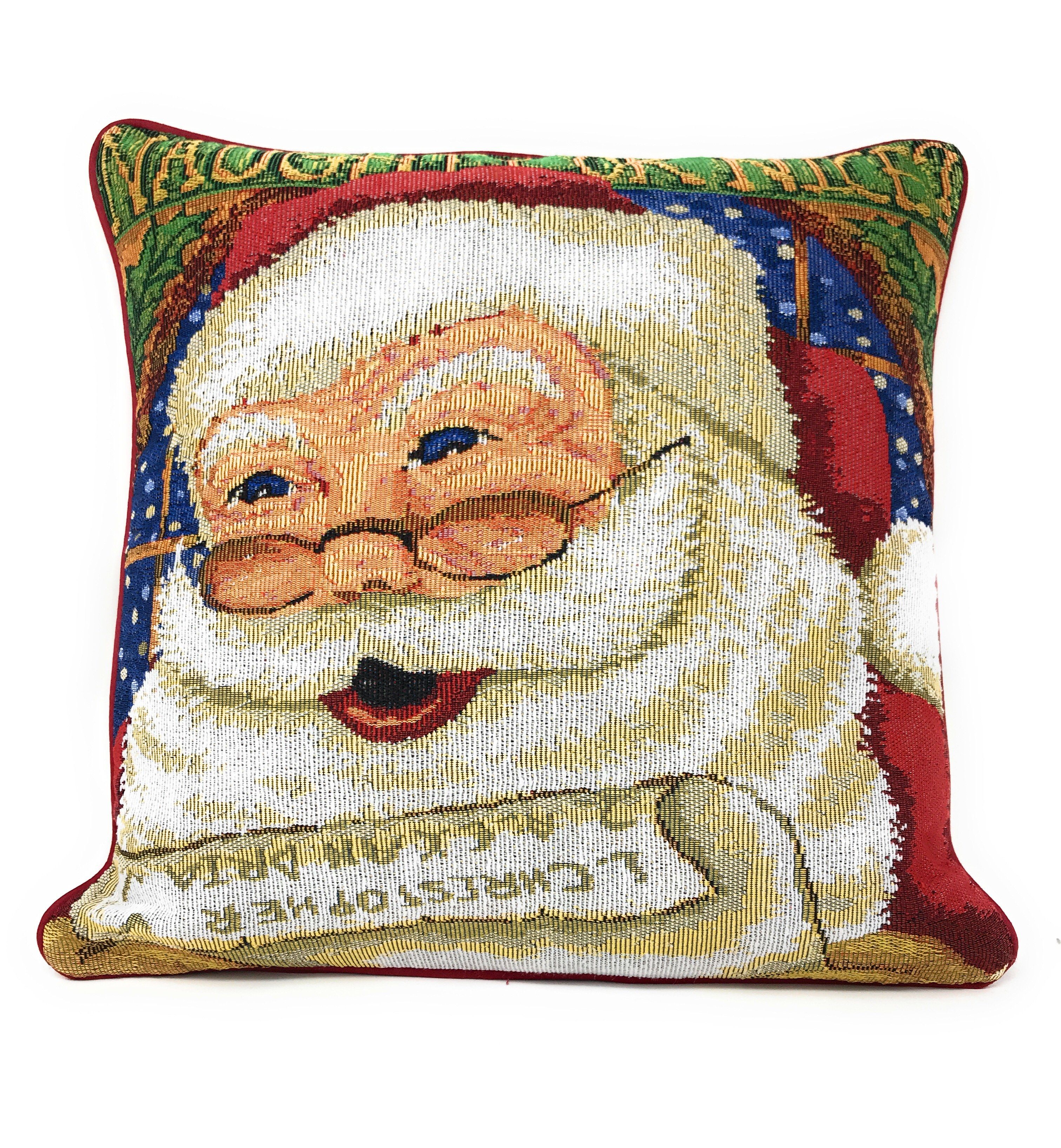 DaDa Bedding Naughty or Nice Santa Claus Christmas Woven Tapestry Throw Pillow Cover - 16" x 16" - DaDa Bedding Collection