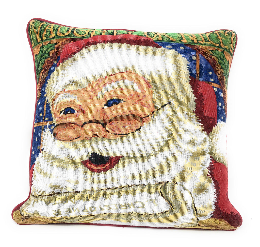 DaDa Bedding Naughty or Nice Santa Claus Christmas Woven Tapestry Throw Pillow Cover - 16" x 16" - DaDa Bedding Collection