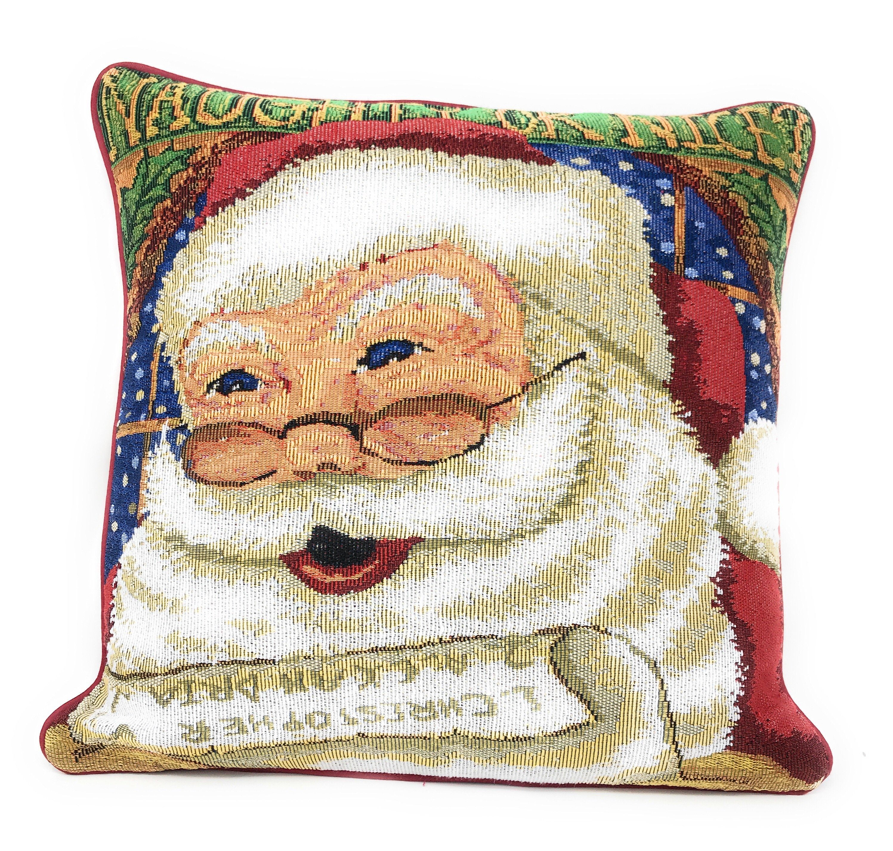 DaDa Bedding Naughty or Nice Santa Claus Christmas Woven Tapestry Throw Pillow Cover - 16" x 16" - DaDa Bedding Collection