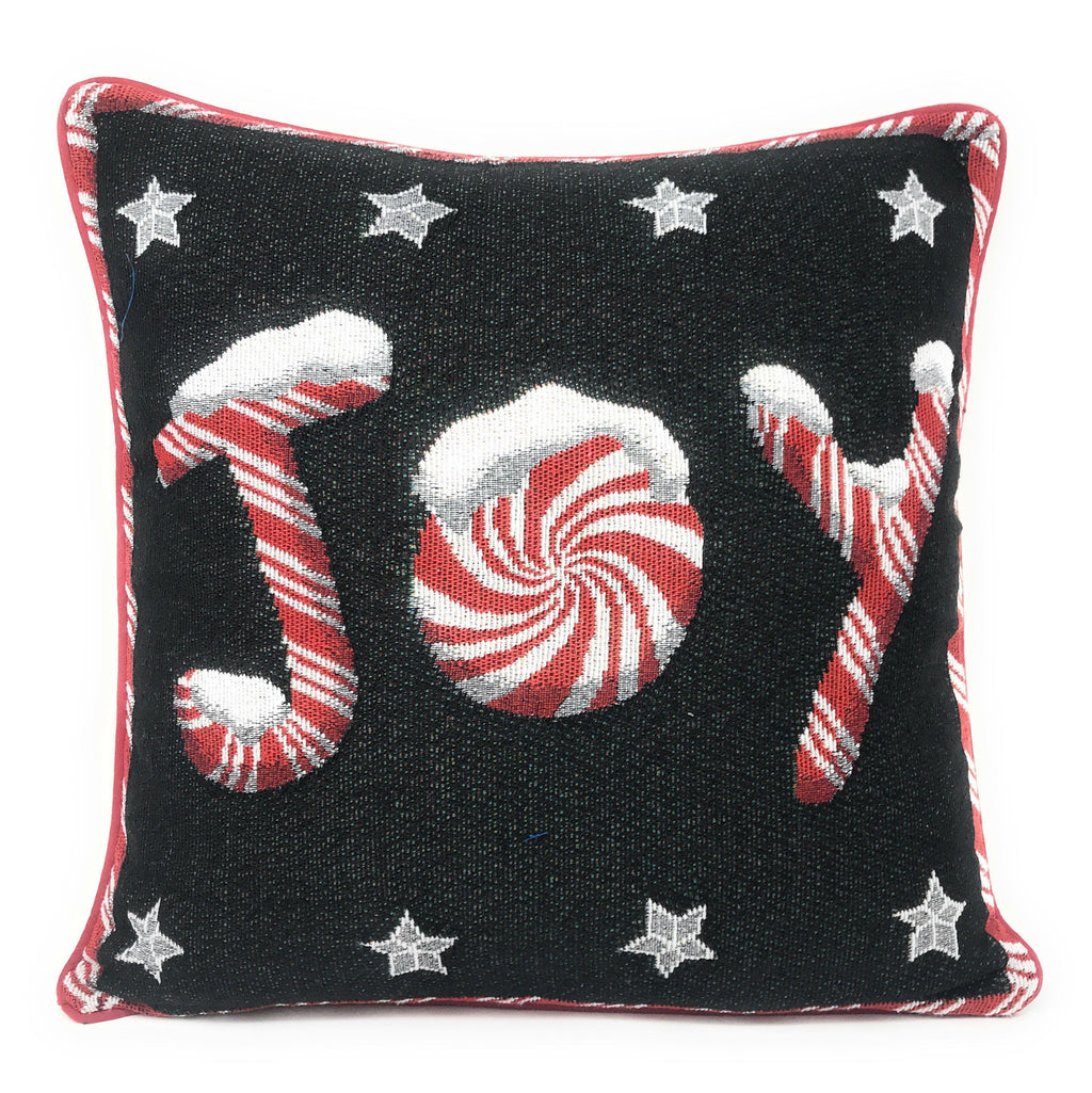 DaDa Bedding Peppermint Joy Stars Red Black Tapestry Throw Pillow Cover - 16” x 16” (12904) - DaDa Bedding Collection